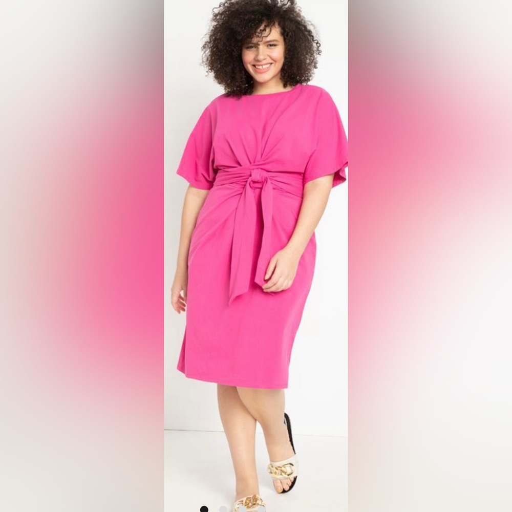 Eloquii Cross Front Flutter Sleeve Dress in Pink